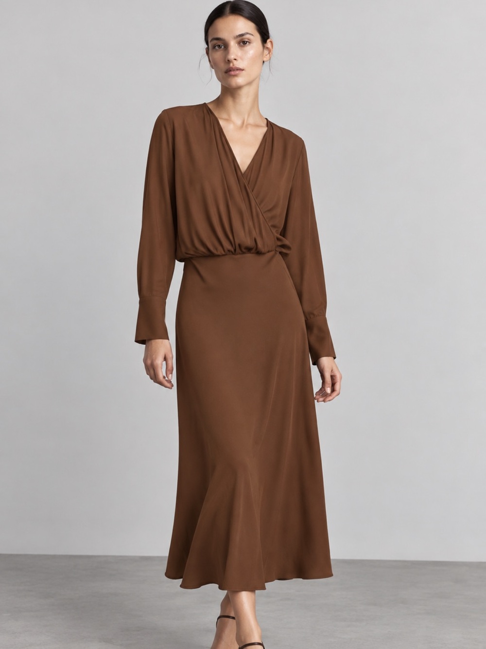 Zara ZW Collection Brown Draped Midi Dress NWT Size 4437/263/701